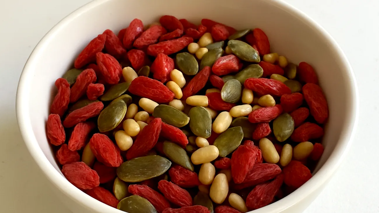 Goji-Beeren mit gerösteten Kürbiskernen und Zedernüssen-Mix"