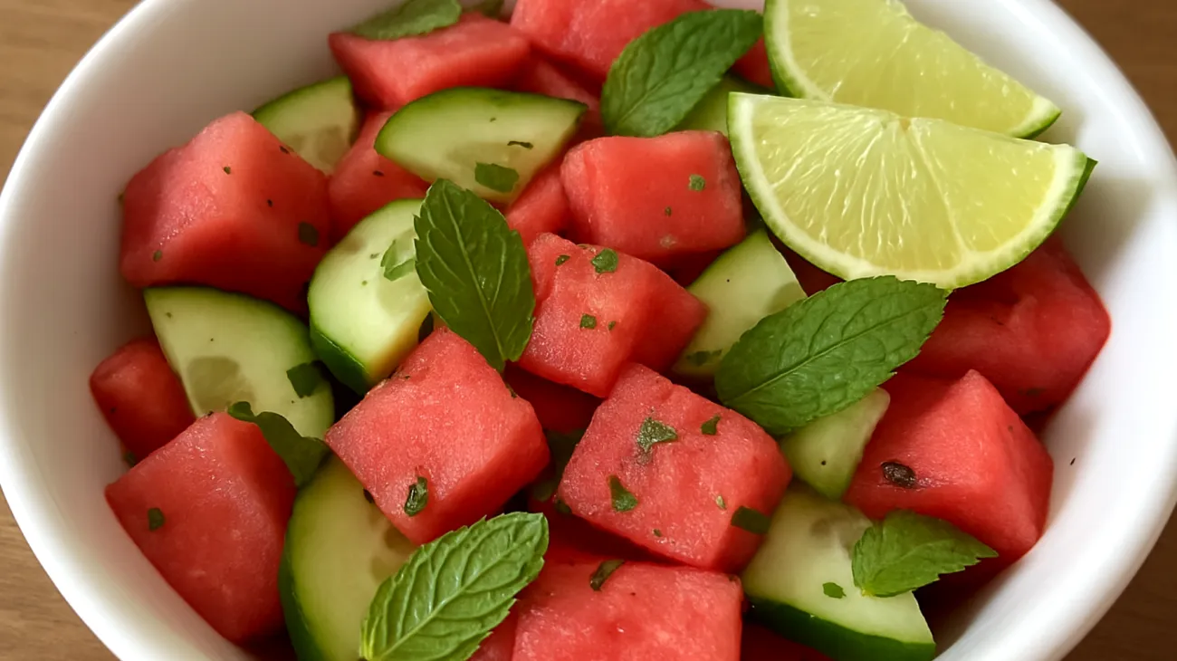 Wassermelonen-Gurken-Salat mit Minze und Limette"